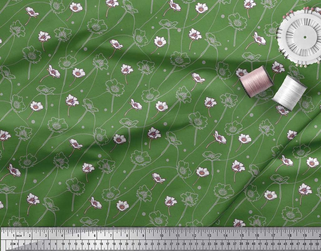 Soimoi Black Poly Crepe Fabric Dot|Leaves & Floral Artistic Decor Fabric Printed BTY 42 Inch