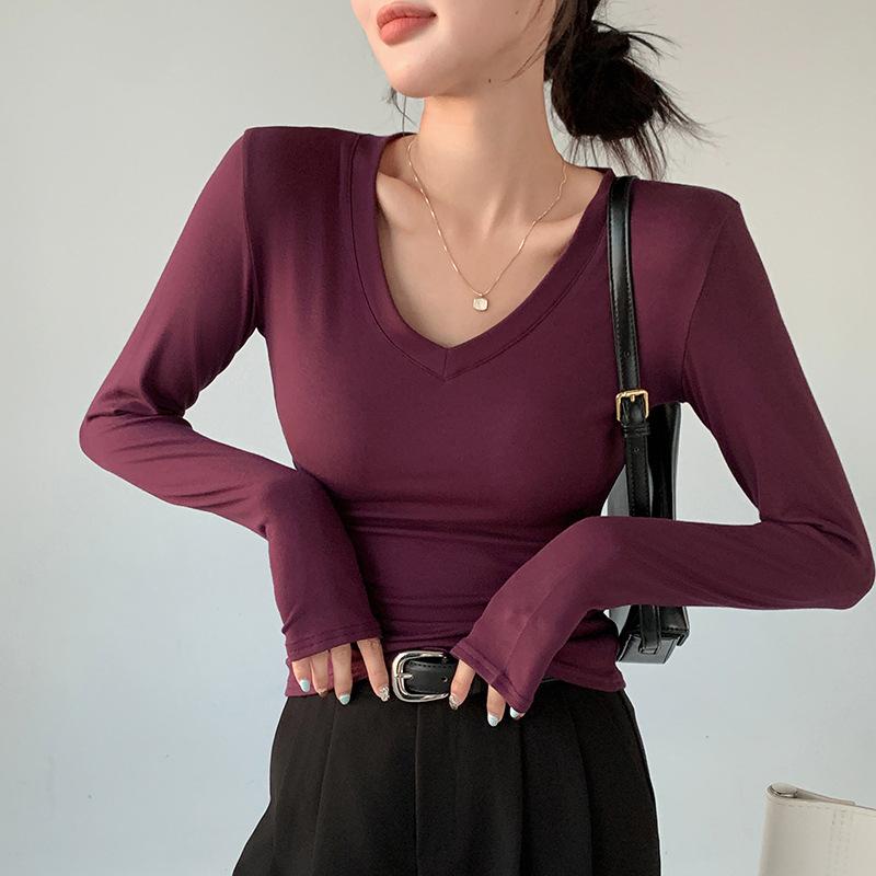 Футболка с воротником Love Collar Base, внутренний и внешний дизайн, белая футболка с длинными рукавами и V-образным вырезом спереди на плече