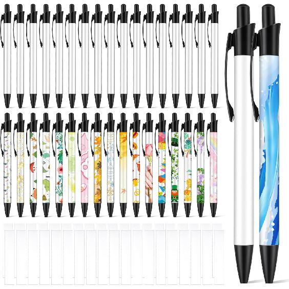 36 PCS Sublimation Coated Pens with Heat Shrink Wrap and ized Clip for DIY Office Home School Stationery Supplies