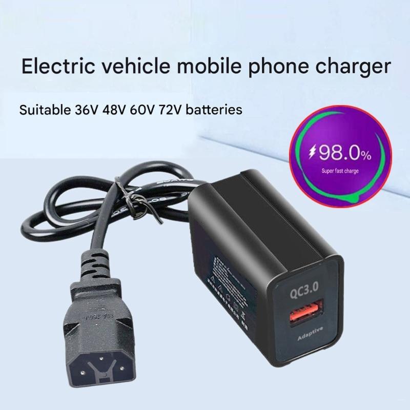 Зарядное устройство от аккумулятора к USB для электровелосипедов с портом USB-A, фиксированное расположение кабеля и длиной 1,1 м для зарядки телефона в пути при ежедневном использовании велосипеда