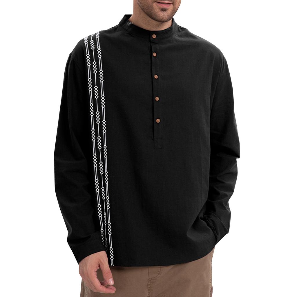 Мужские весенние однотонные ретро-топы с длинным рукавом на пуговицах, мужские повседневные модные топы