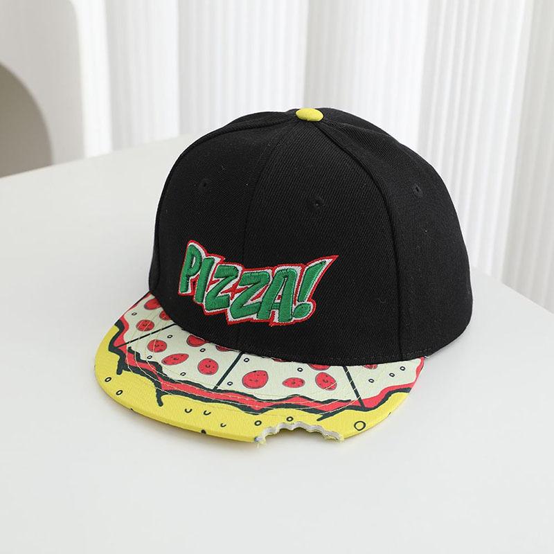 Embroidery cartoon pizza flat edge hip hop hat brim notch kids hip hop hat boys and girls baseball cap