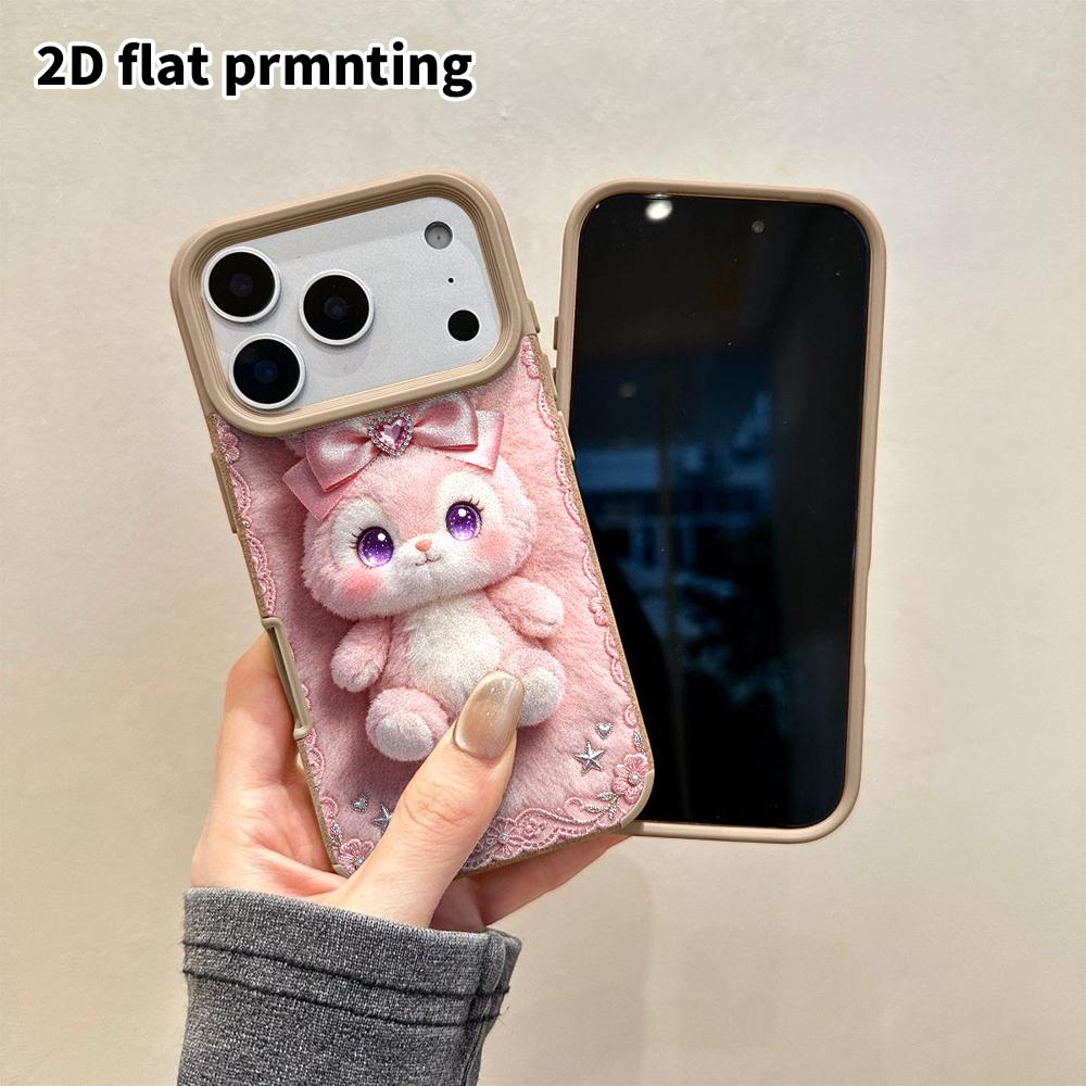 Phone Case: 2D flat lambskin cases suitable for iPhone 18, 17, 16, 15, 14, 13 Pro, pink rabbit, Christmas and Halloween gifts