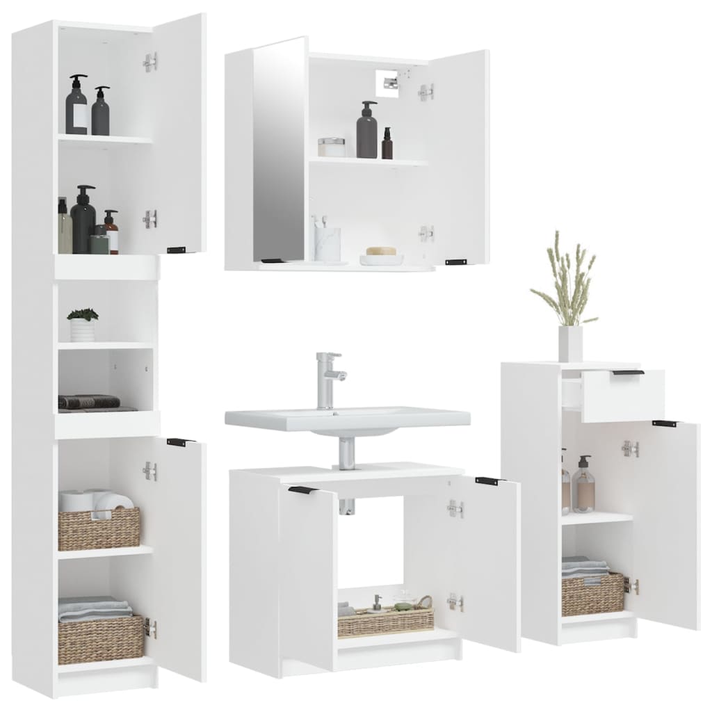 4 Piece Bathroom Furniture Set White Particleboard