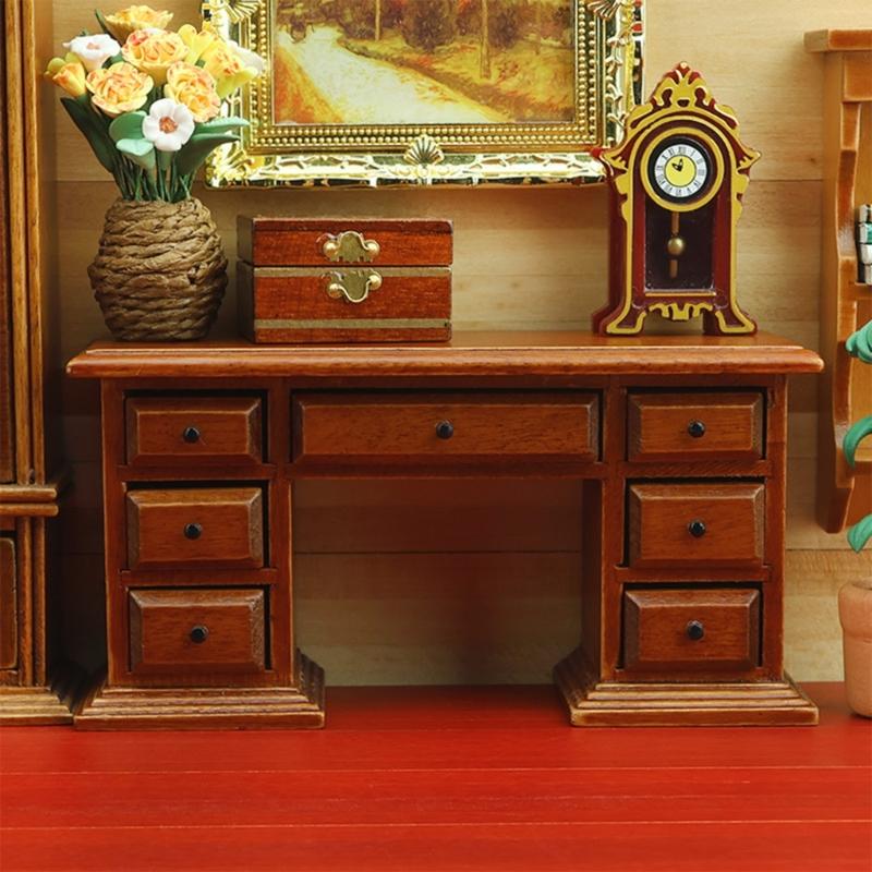 Миниатюрная модель офисного стола Фигурка для кукольных домиков масштаба 1/12 Деревянная мебель с реалистичными деталями Поделка Аксессуары