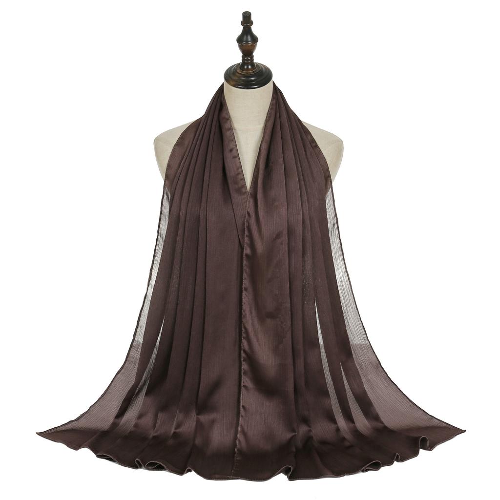 Hot-selling New Satin Smooth Crepe Natural Pleated Scarf Malaysia Indonesia Popular Ethnic Headscarf Women
