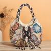 Bohemian Style Handmade Braided Pattern Thick Tote Bag Lightweight Zippered Casual Women Handbag Design With Floral Embroidery And Tassel Accents