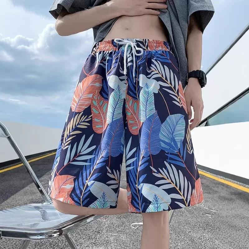 Mens Quick-Dry Beach Shorts With Digital Floral Print Loose Fit Swim Trunks Surfing Water Sports