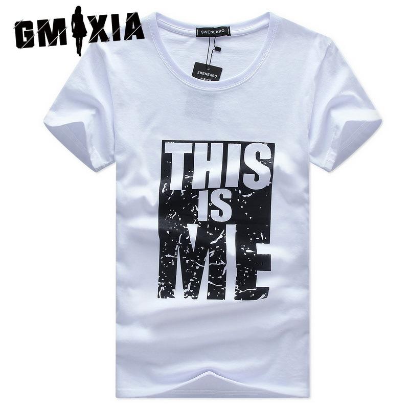 GMXIA Футболка с коротким рукавом из хлопка, мужская модная свободная рубашка с коротким рукавом, с принтом
