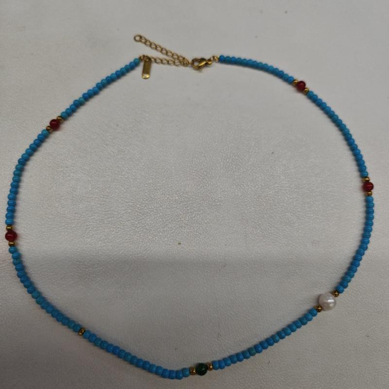 Оптимизировать бирюзовые стеклянные бусины бисерное ожерелье изысканная мода универсальный высокое чувство темперамента нишевый дизайн персонализированные изделия