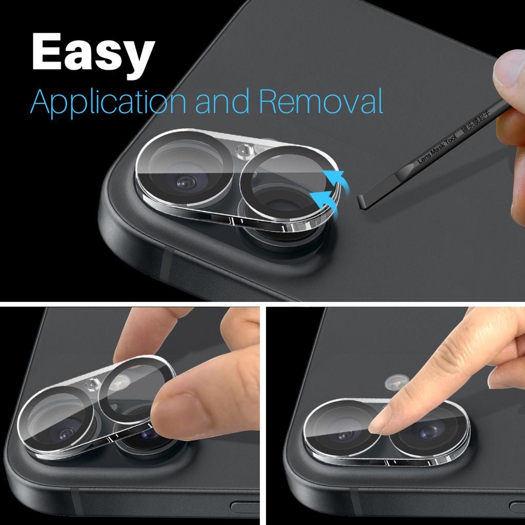 NORTHJO For iPhone 16/16 Plus Black Circles Camera Lens Protector Tempered Glass HD Clear 3D Full Coverage