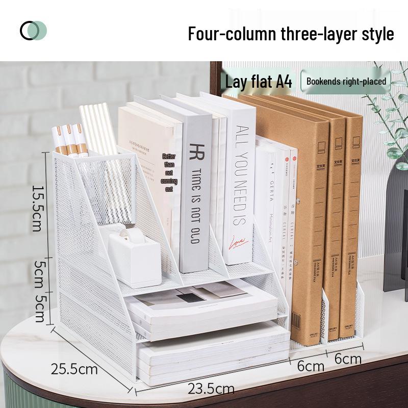 Desktop Metal File Rack Basket: Multi-layer Vertical Storage Box for Desk Management and Document Organization.
