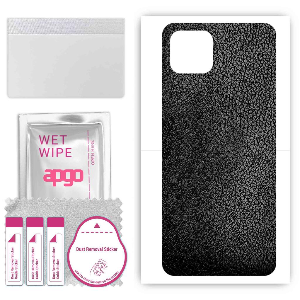 apgo Protective Skin Sticker for the Back Compatible with Oppo A92s, Wrap Film, Foil, Vinyl - Pattern Black Leather