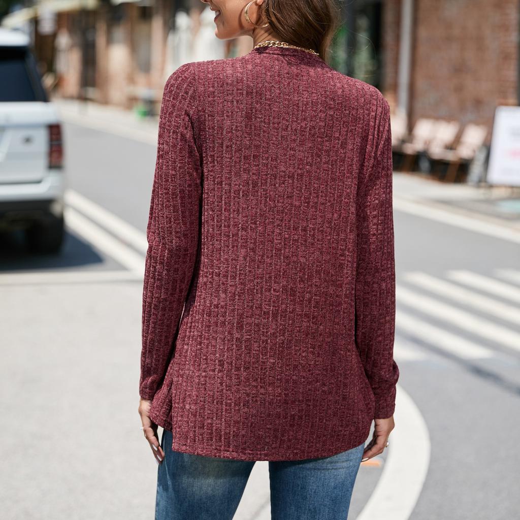 GMXIA Женские модные повседневные однотонные блузки и рубашки с круглым вырезом и длинным рукавом с принтом