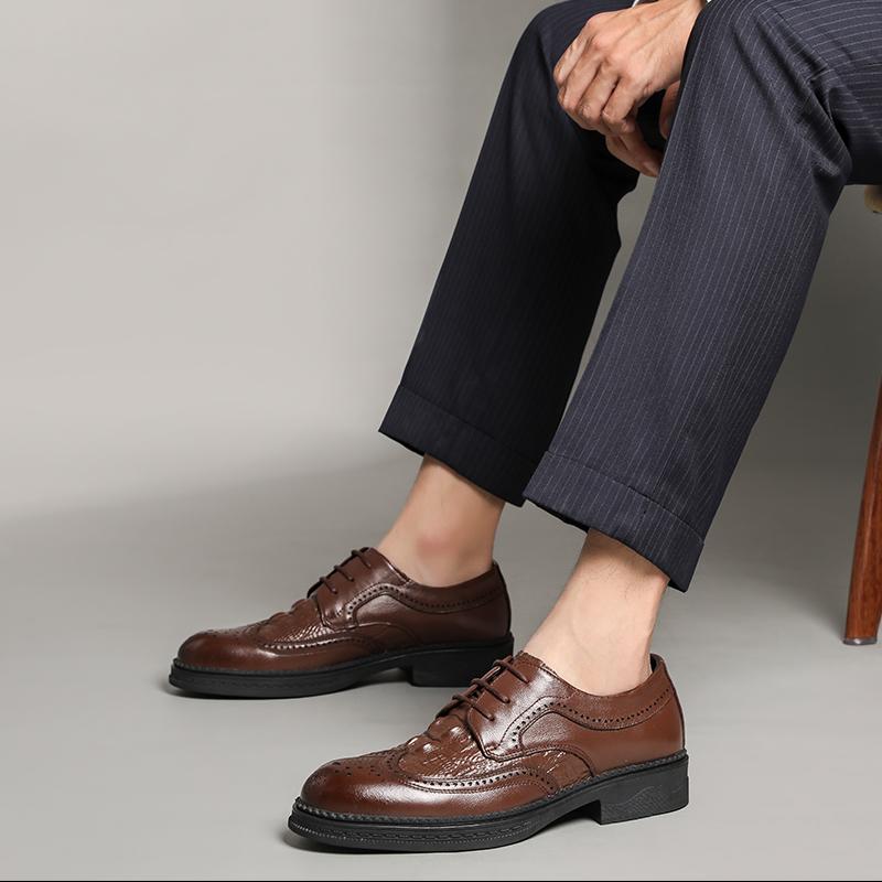 Роскошная мужская кожаная обувь для бизнеса Джентльменский ретро-стиль Вечернее платье Взрослый Работа Офис Черная обувь Броги мужские