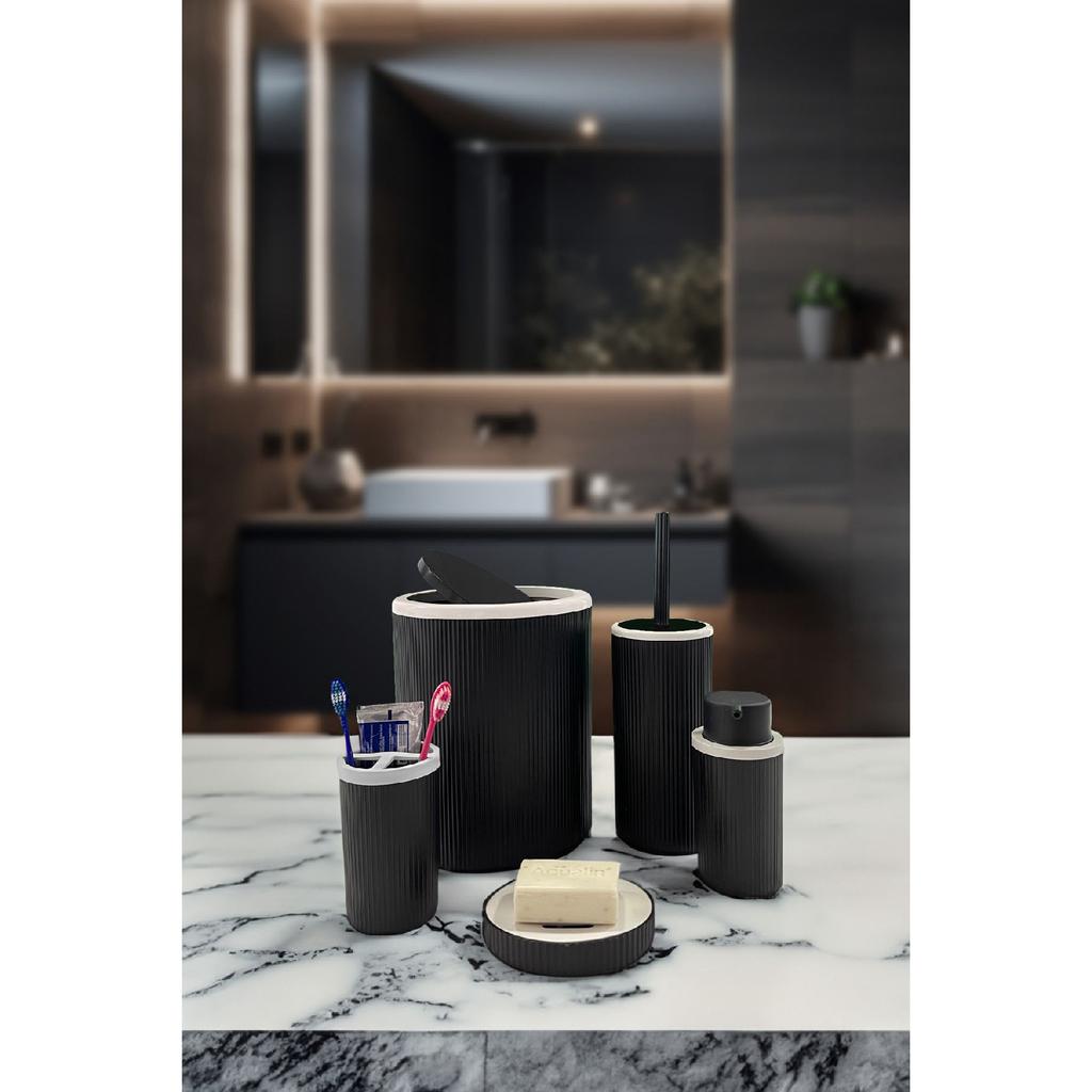 Auaro, набор из 5 круглых предметов для ванной комнаты, покрытый бамбуком в белые полоски