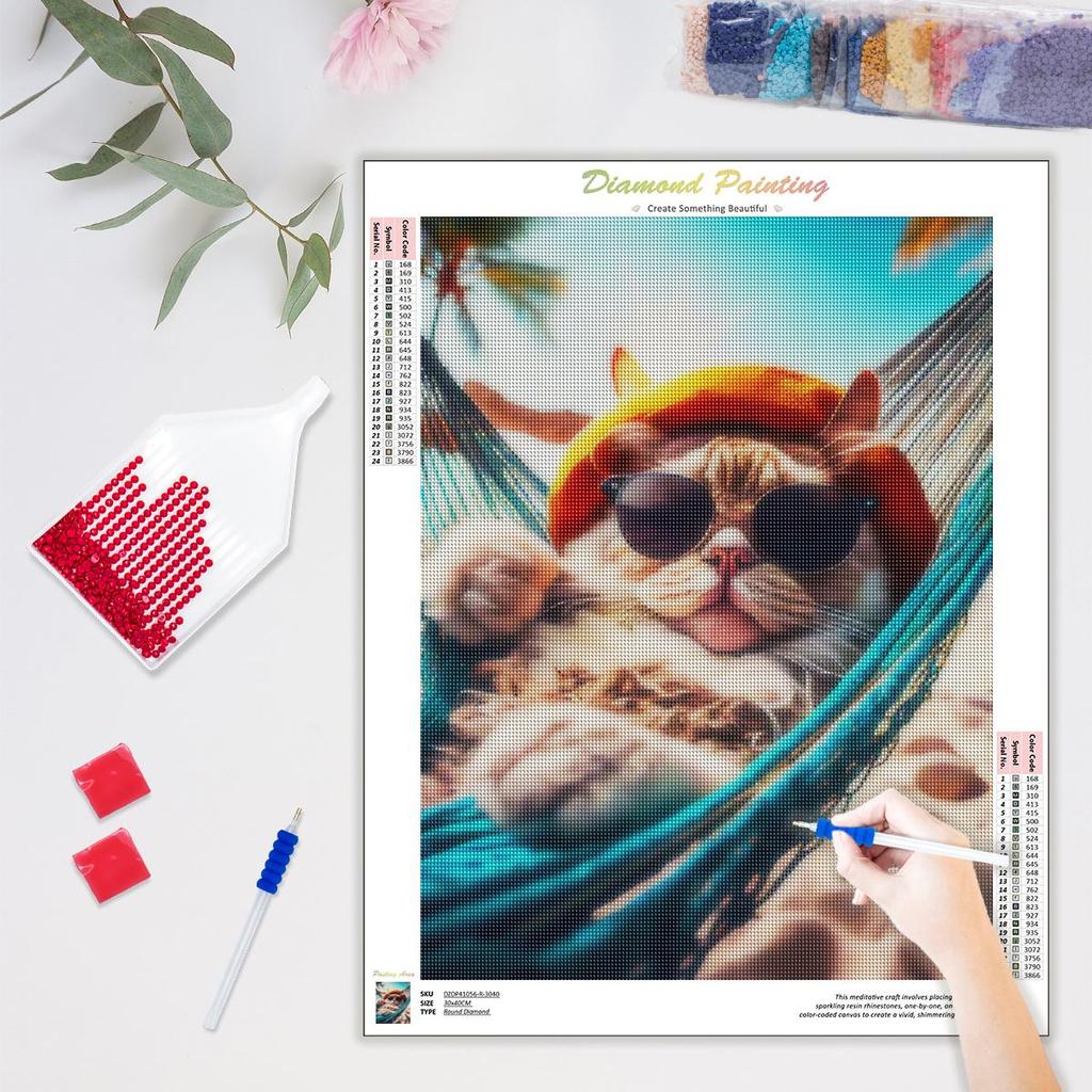 DIY Diamond Painting Seaside Rhinestones Embroidery Cat Mosaic Creative Hobbies Home Decoration 30x40cm/12x16inch