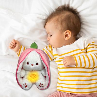 Дышащий плюшевый кролик для младенца с успокаивающей музыкой и светом, музыкальная клубника-морковь-кролик