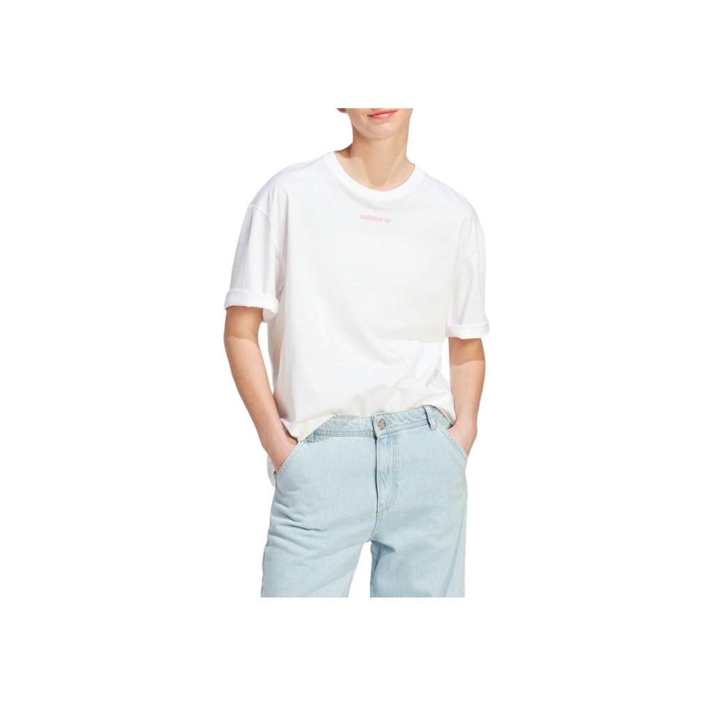 Adidas Футболка Originals Graphic Tee с принтом логотипа, круглым вырезом, свободная, с коротким рукавом, женские топы, белые IT8155