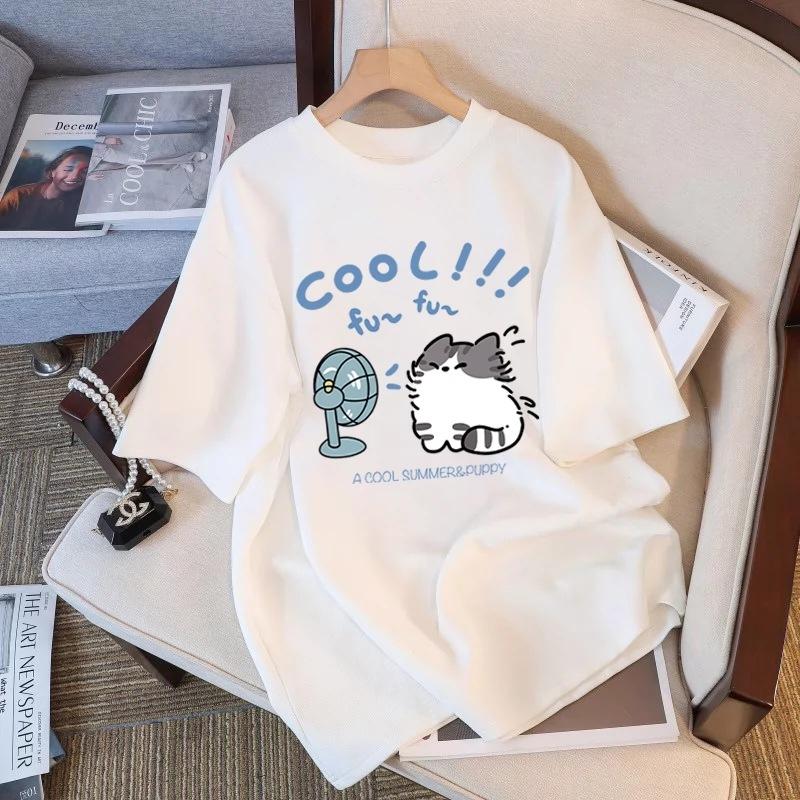 Футболка из чистого хлопка белого цвета с короткими рукавами для женщин на лето, новый большой размер, свободный дизайн, тонкий топ с короткими рукавами и принтом