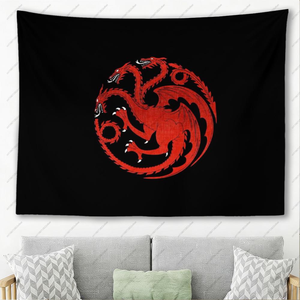 Three Headed Dragon Tapestry Black Red Dragon Sigil Wall Hanging for Bedroom Dorm GOT Fan Home Decor