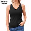 Women's V Neck Tank Tops with Built In Bras Summer Scallop Trim Camisole Top Basic Undershirt