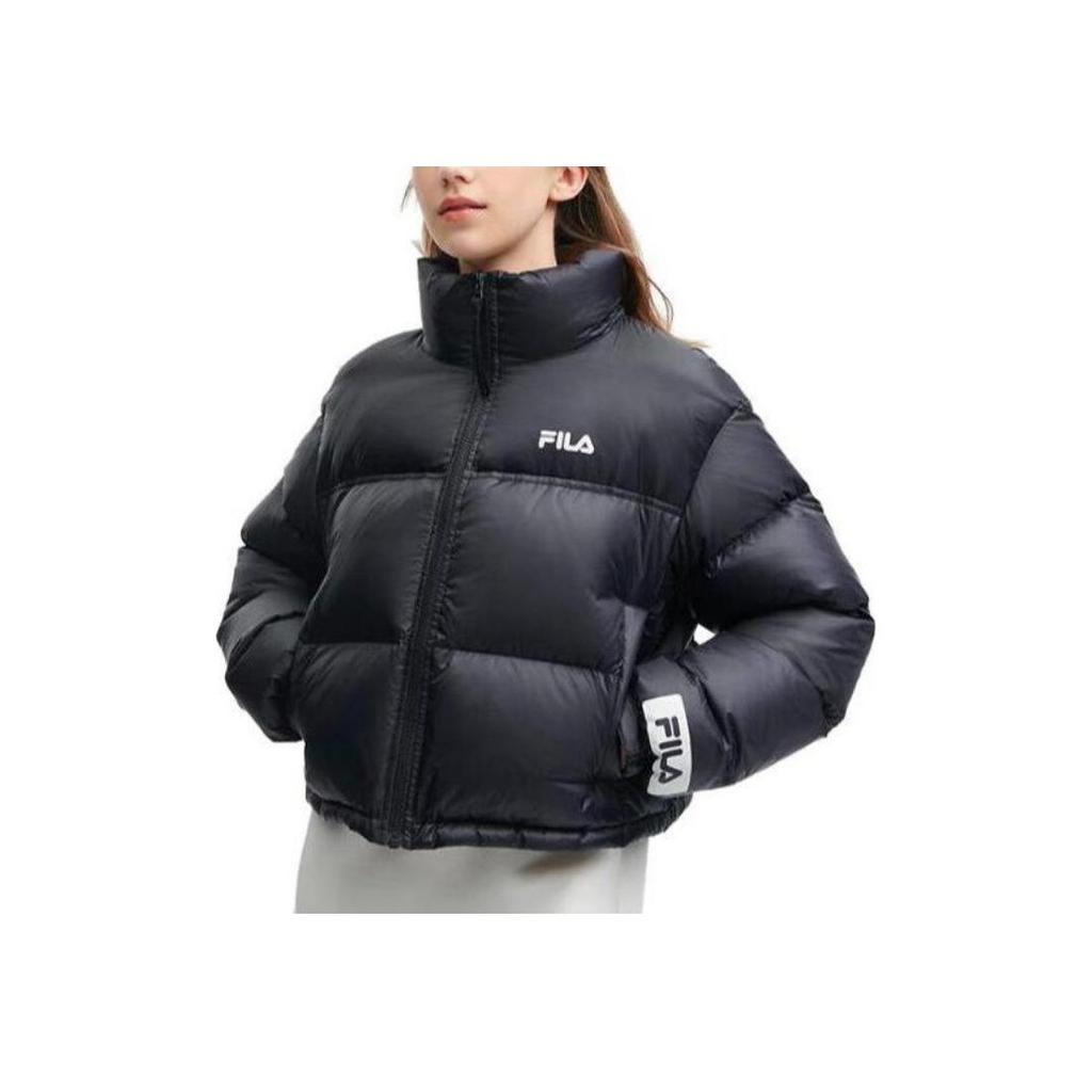 Fila Однотонная куртка пуховик с логотипом на молнии, воротником-стойкой и длинными рукавами, женская верхняя одежда, черная F51W349901F-BK