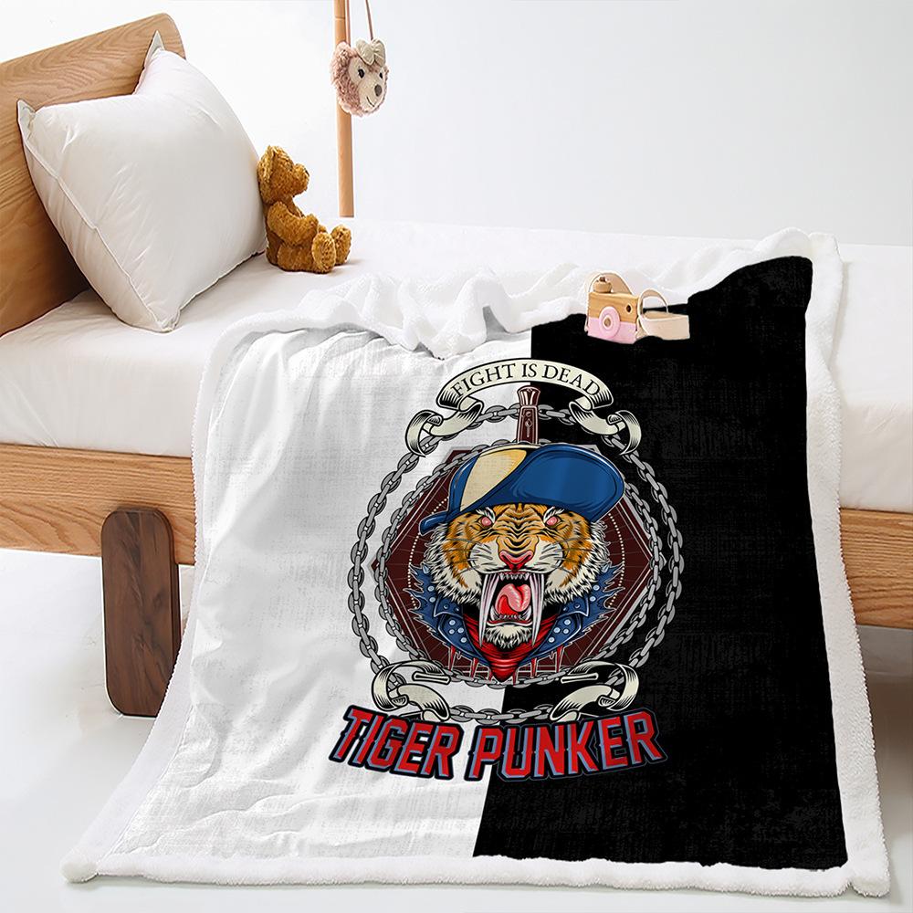 2D digital print cover blanket animal tiger wolf leopard thickened lamb wool crystal plush blanket