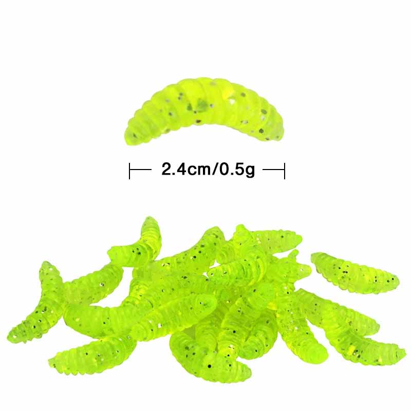 2.4см 0.4г Светящийся в темноте опарыш Мягкая приманка Реалистичная приманка для рыбалки на форель, солнечника Медленно тонущий Рыболовный Искусственный червь