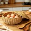Wicker Basket with Lid Textured Weave Lidded Rattan Basket Multipurpose Rustic Design