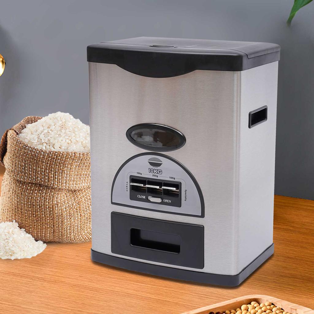 Большой контейнер для хранения риса 10 кг, Автоматический кухонный диспенсер для зерна с мерным стаканом, Герметичное ведро для продуктов для муки, круп