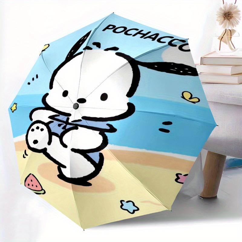 Beach Pochacco Cartoon Umbrella, Portable 3-Fold Compact Umbrella, Suitable for Camping, Hiking and Travel, Ideal Easter Birthday Gift for Family and