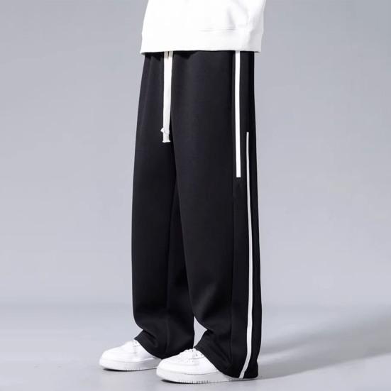 Мужские спортивные штаны с широкими штанинами, свободные шнурки, эластичная талия, прямые мягкие дышащие брюки с глубокой промежностью, спортивные длинные брюки для бега в полную длину, повседневные брюки