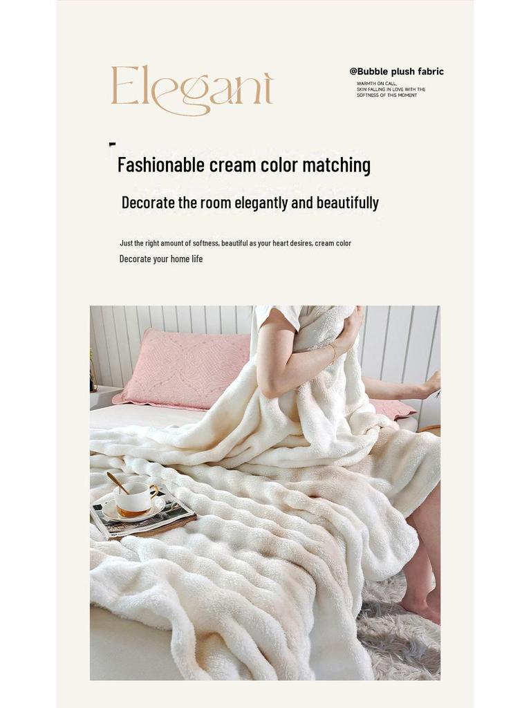 Colorful Gradient Bubble Velvet Rabbit Fur Blanket for Office or Sofa