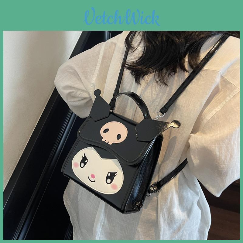Kuromi Sweet Girl Bookbag Pu Fabric With Stitch Details For Outings And Travel