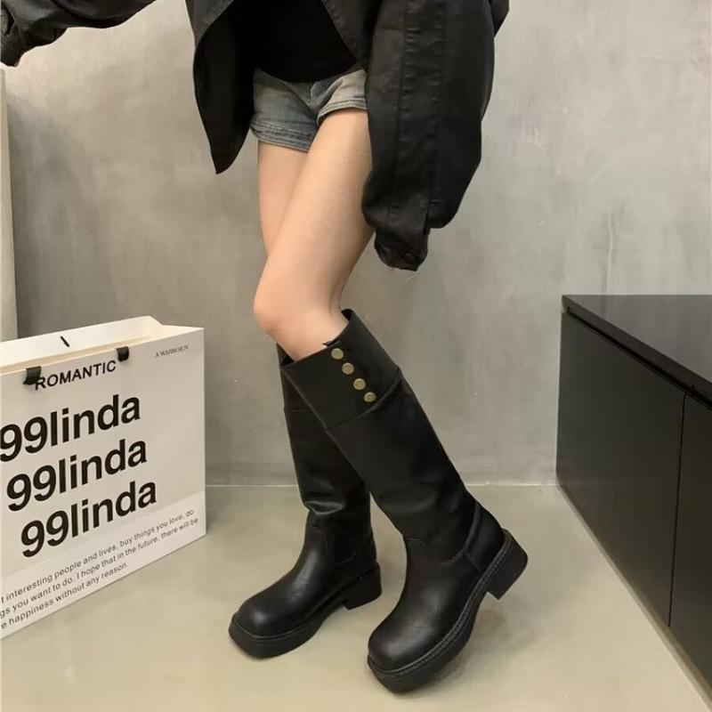 Зимняя обувь 2024, женские высокие сапоги до бедра, модные кожаные длинные рыцарские ботинки с пряжкой, женские ботинки, обувь для девочек на толстой подошве Q420