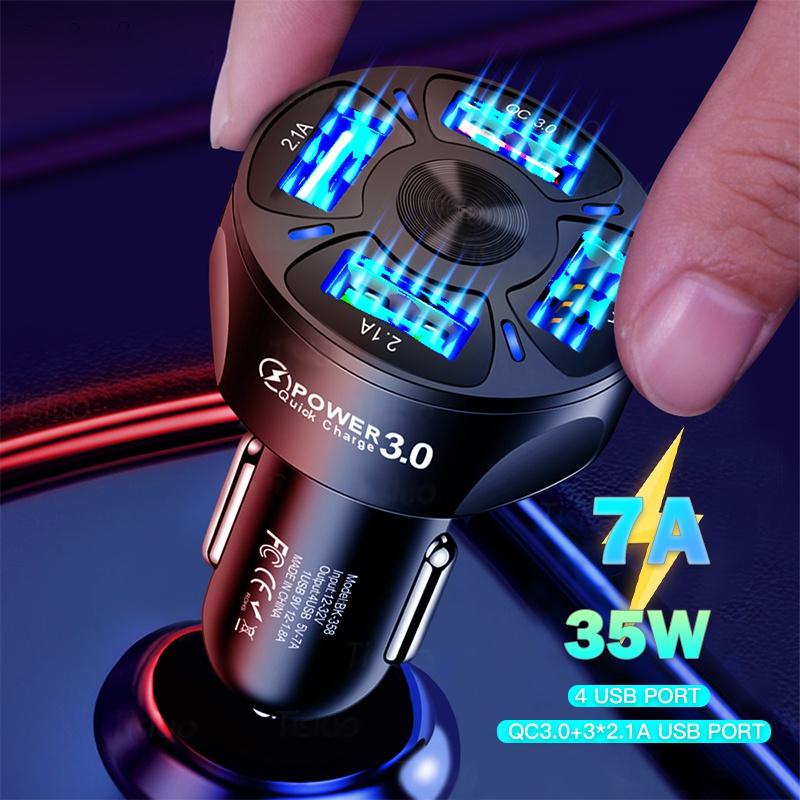 Автомобильное зарядное устройство 4 Usb Qc 3,0 Адаптер быстрой зарядки для Iphone 12 11 Xs Samsung Xiaomi Huawei Зарядка телефона Быстрое зарядное устройство для мобильного телефона