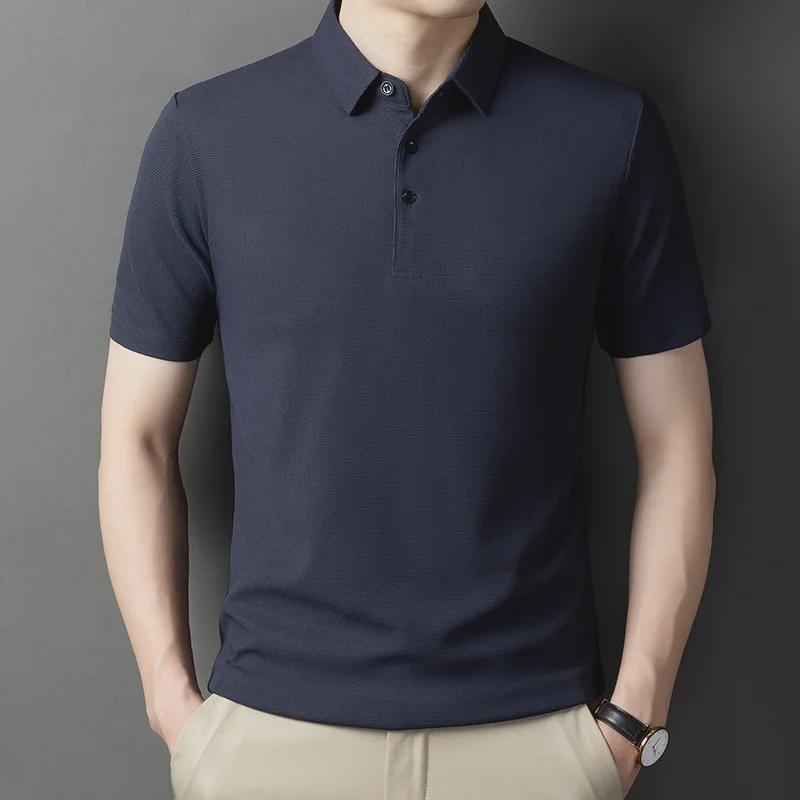 Мужская рубашка-поло из вафельной трикотажной ткани с коротким рукавом — деловая повседневная летняя одежда для отцов среднего возраста
