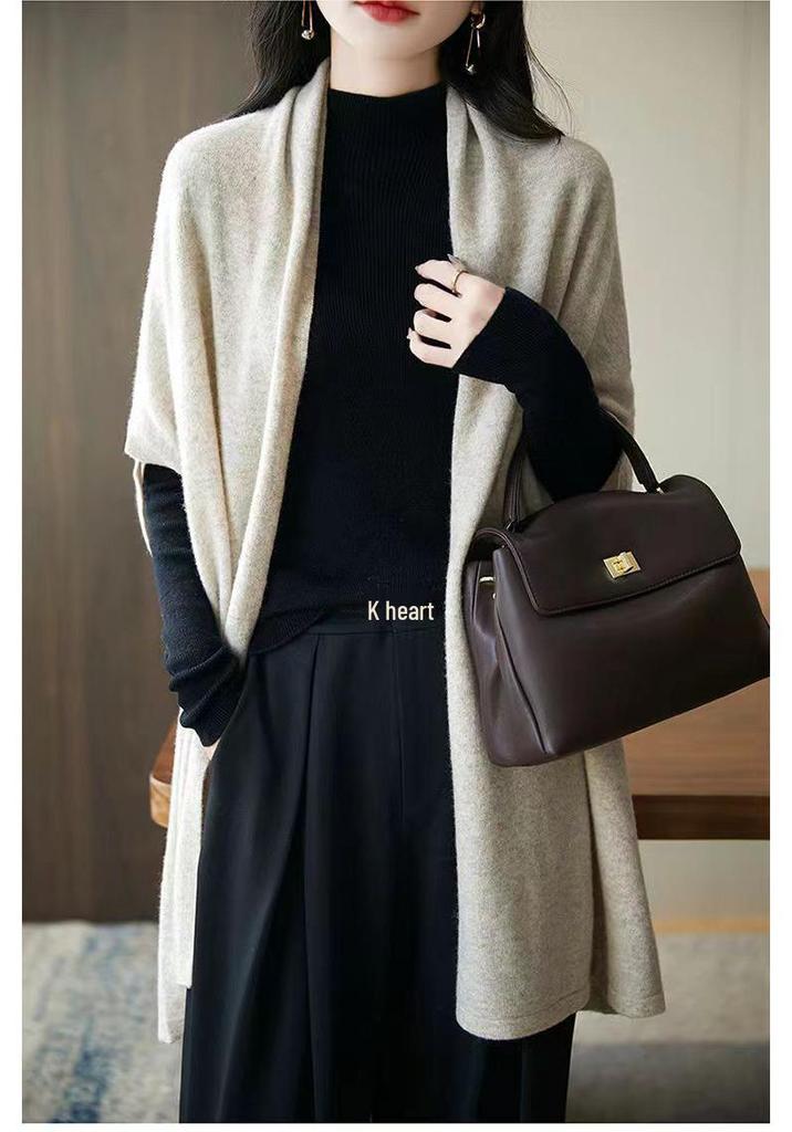 2025 Fall/Winter 100% Wool Batwing Sleeve Women's Knit Cardigan Sweater Shawl Coat