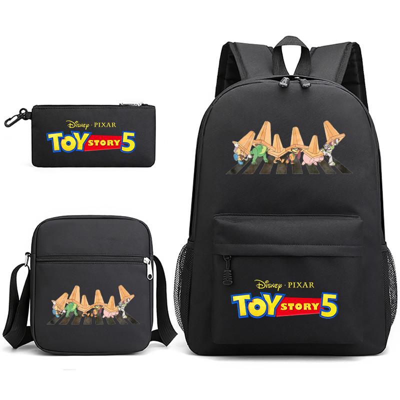 Toy Story Cartoon Print Oxford Canvas Backpack With Zipper Closure For Casual Travel Teens