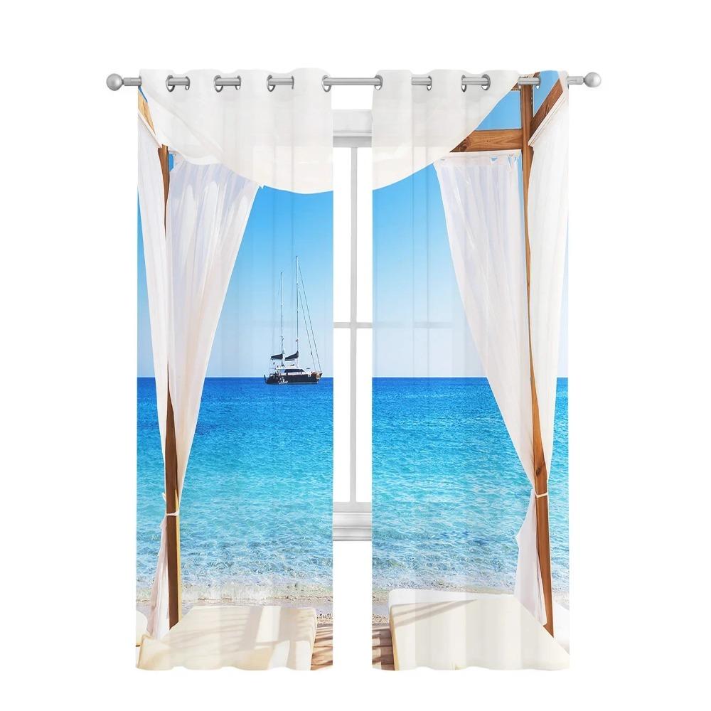 Балийский пейзаж Океанский отпуск Прозрачные шторы Гостиная Окно Тюль Шторы Для Спальни Кухня Домашнее украшение Вуаль Шторы