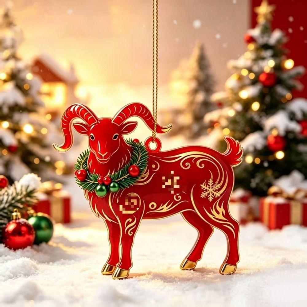 Acrylic Goat Hanging Ornament Set 2D Flat Christmas Tree Ornament Goat Pendant Holiday Party Decor
