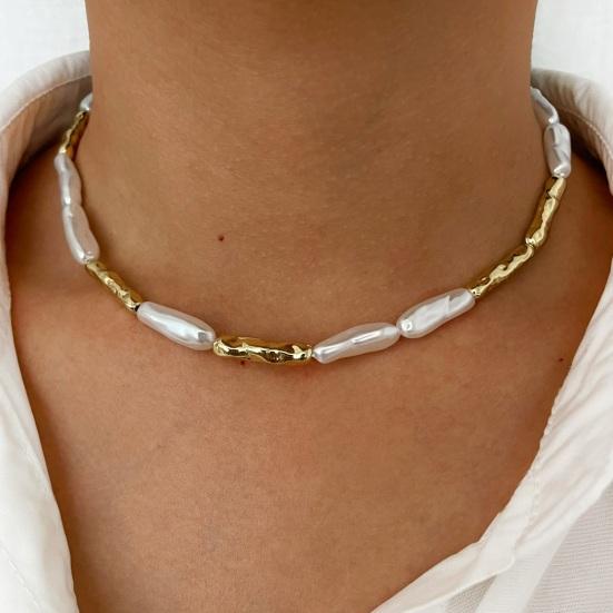 Imitation Baroque Pearl Toothpick Necklace Irregular Metal Choker Unique Elegant Clavicle Chain Minimalist French Retro Jewelry for Women