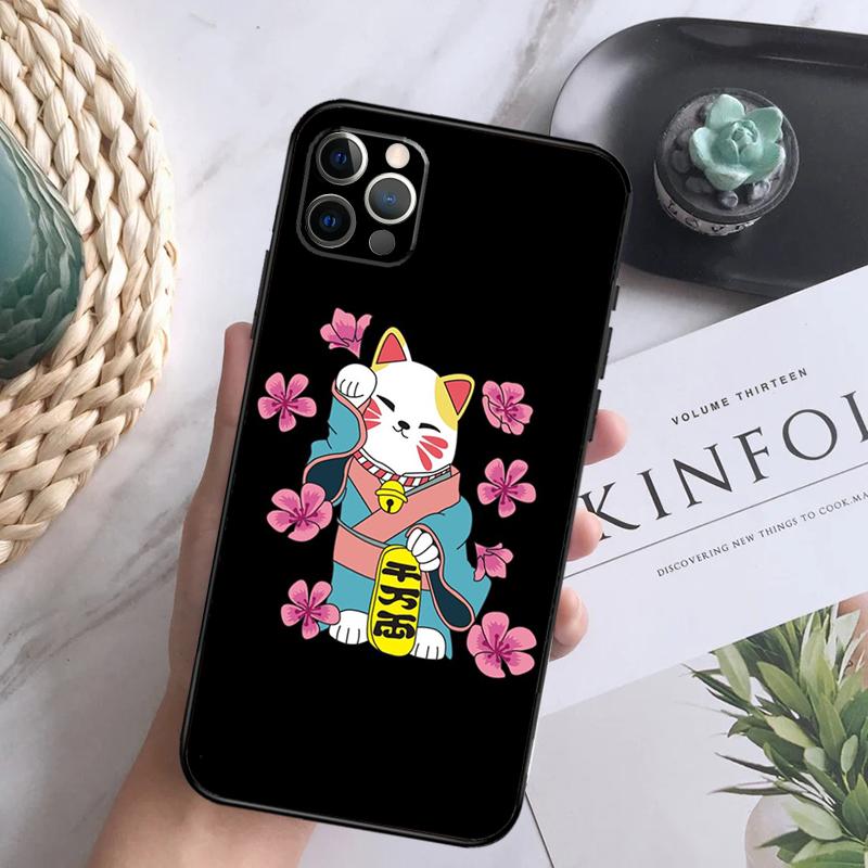 Японский чехол Lucky Cat Maneki Neko для iPhone 11 12 13 Pro Max X XR XS Max 7 8 Plus SE 2020 12 13, задняя крышка мини-телефона