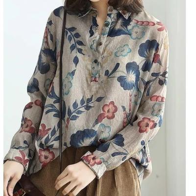Женская рубашка с длинным рукавом, праздничная рабочая рубашка, туника, модные топы, блузка с цветочным принтом, большие размеры