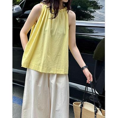 Оранжевый Zhi 2025 Женский Хлопковый Топ Без Рукавов А-силуэта с Бретелью-петлей - Весна/Лето