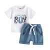 Baby Boys Shorts Set, Short Sleeve Cartoon Bear Print T-shirt with Elastic Waist Shorts Summer Outfit