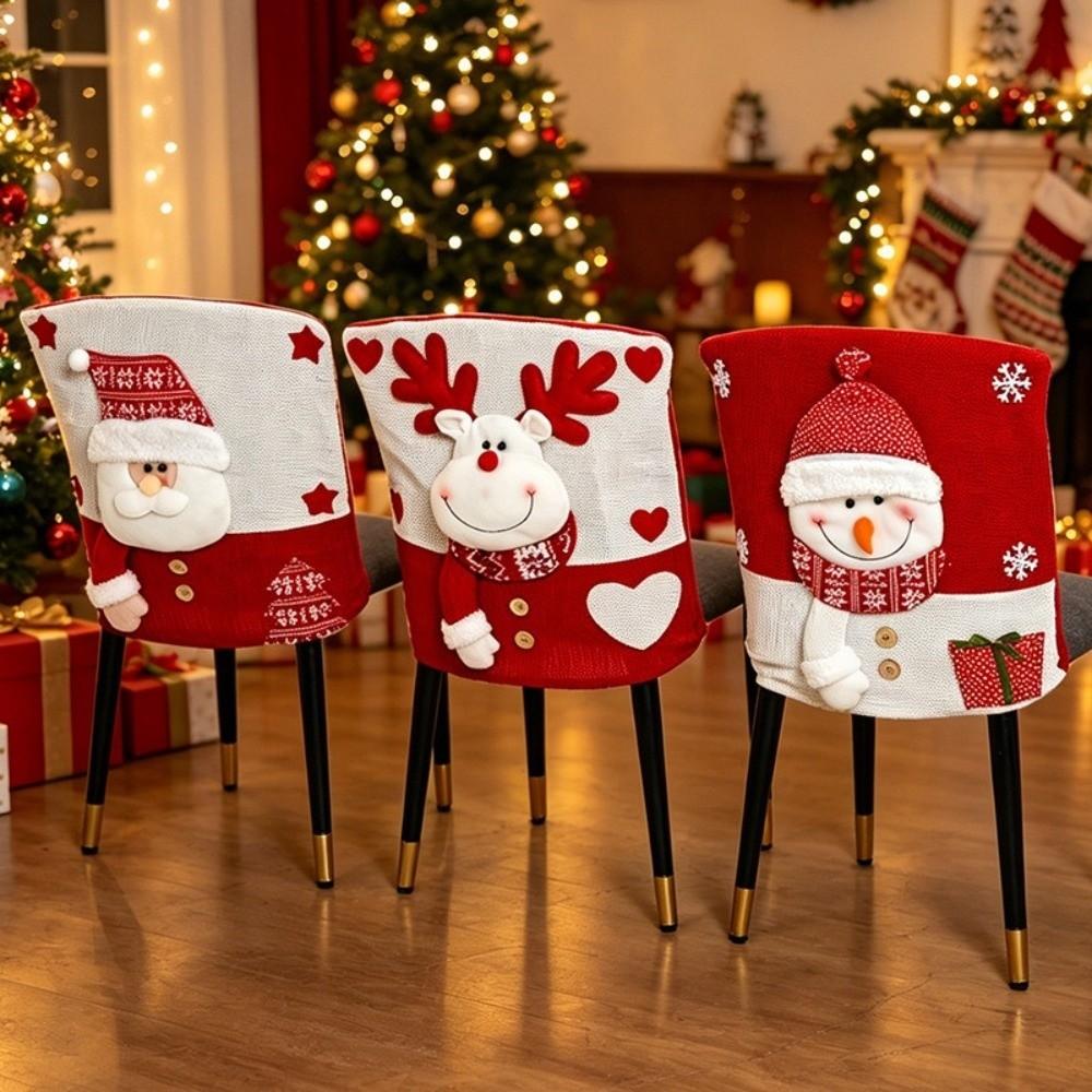 Santa Snowman Reindeer Chair Back Cover Festive Chair Slipcover Party Banquet Decoration