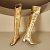 Women's Low-heeled Boots Autumn and Winter New Thick-heeled Large-size Golden Knee Boots