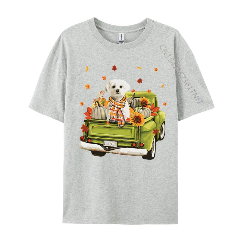 Party Happy Fall Yall Maltese Dog On Truck Tshirt Top Tshirts Rife Tops Tees Cotton Men Cute Style Cotton Graphic Tees